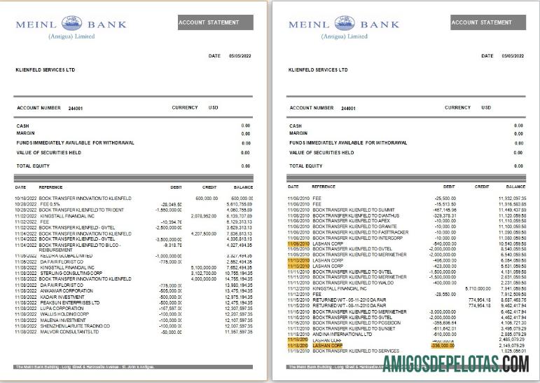 Extrato bancário Meinl de Antígua e Barbuda para impressão, modelo Word e PDF, 2 páginas
